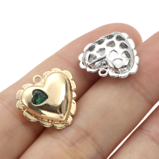 Immagine di Ottone San Valentino Charms Cuore Vero Oro Placcato Filigrana Multicolore Cubic Zirconiae 16mm x 15mm, 2 Pz