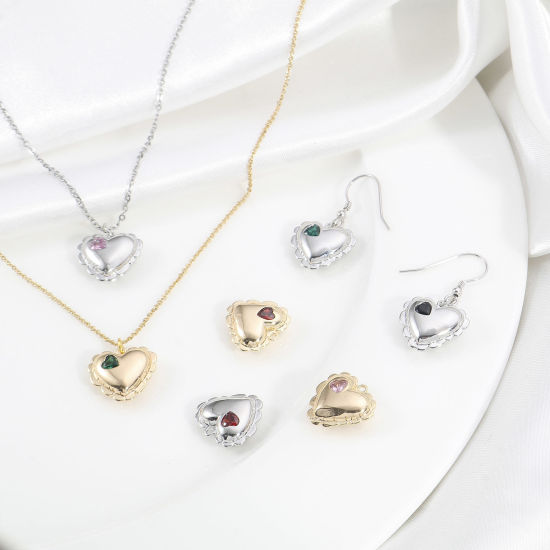 Immagine di Ottone San Valentino Charms Cuore Vero Oro Placcato Filigrana Multicolore Cubic Zirconiae 16mm x 15mm, 2 Pz