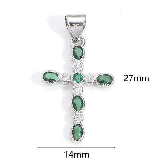 1 個 真鍮 宗教 チャーム ペンダント クロス ゴールドフィルド 多色ジルコン 27mmx 14mm、 の画像