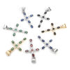 Bild von 1 Stück Messing Religiös Charm-Anhänger Echtgold plattiert Kreuz Bunt Zirkonia 27mm x 14mm