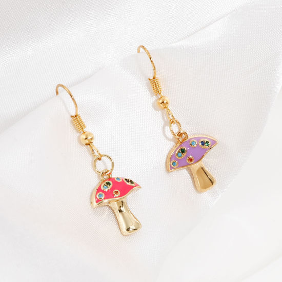 Изображение Латунь Подвески Гриб 18-каратный золотой цвет Разноцветный С Эмалью Разноцветный Искусственный Циркон 20мм x 14мм, 1 ШТ