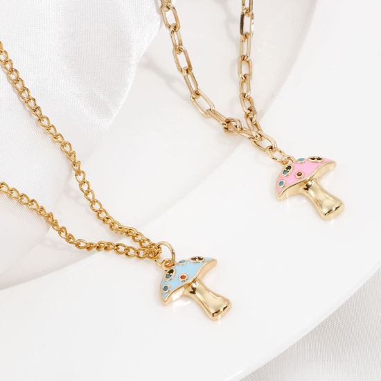 Изображение Латунь Подвески Гриб 18-каратный золотой цвет Разноцветный С Эмалью Разноцветный Искусственный Циркон 20мм x 14мм, 1 ШТ