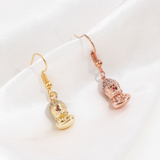 Immagine di Ottone Religione Charms Budda Multicolore Micro Spianare Trasparente & Rosso Cubic Zirconiae 18mm x 8mm, 1 Pz