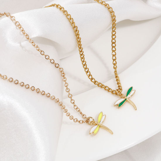 Immagine di Ottone Insetto Charms Libellula 18K Vero Oro Placcato Multicolore Smalto 15mm x 15mm, 2 Pz