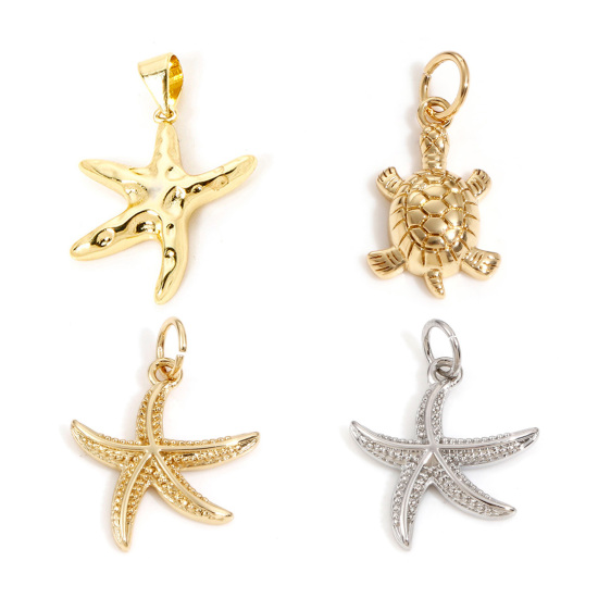 Bild von Messing Ozean Schmuck Charms Echtgold plattiert Seesterne 21mm x 15mm, 2 Stück