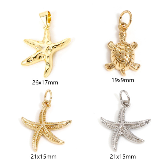 Image de Breloques Bijoux d'Océan en Laiton Etoile de Mer Plaqué Or Véritable 21mm x 15mm, 2 Pcs