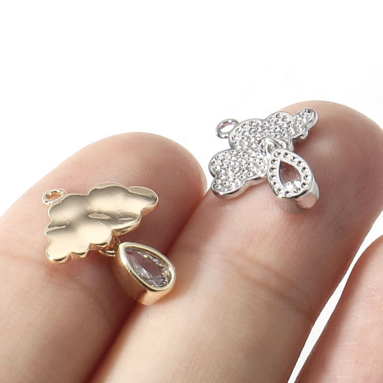 Picture of Brass Weather Collection Charms Real Gold Plated Cloud Drop Clear Cubic Zirconia 15mm x 12mm                                                                                                                                                                  
