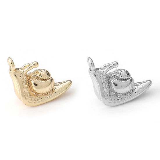 Image de Breloques en Laiton Escargot Plaqué Or Véritable 3D 9mm x 7.5mm, 2 Pcs