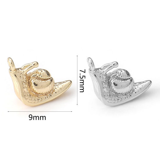 Image de Breloques en Laiton Escargot Plaqué Or Véritable 3D 9mm x 7.5mm, 2 Pcs