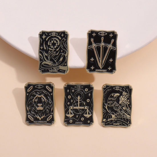 Picture of Tarot Pin Brooches Rectangle Sun & Moon Black Enamel