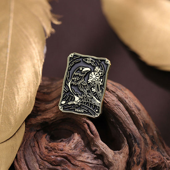 Picture of Tarot Pin Brooches Rectangle Sun & Moon Black Enamel