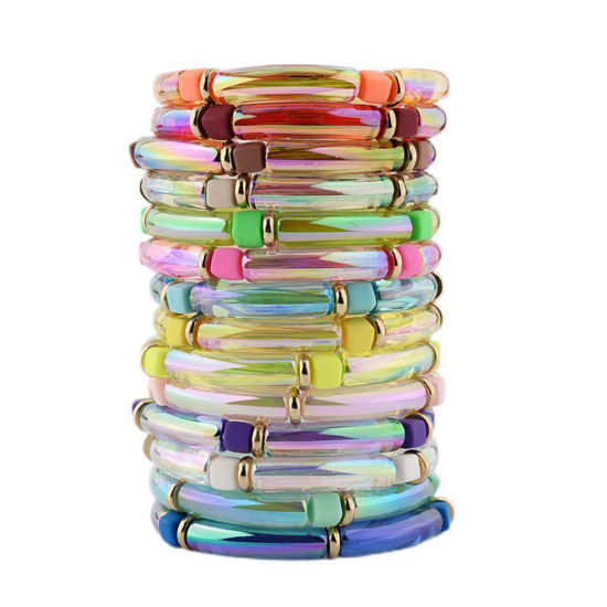 Picture of Acrylic Bangles Bracelets Multicolor Curved Tube Elastic