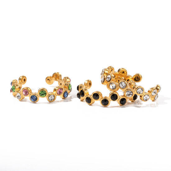 Imagen de Enchapado al Vacío Ecológico Elegante Estilo Ins 18K Oro Real Chapado 304 Acero Inoxidable & Circón Artificial Abierto En forma de S Anillos Para Mujeres 1 Unidad