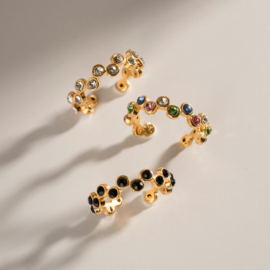 Imagen de Enchapado al Vacío Ecológico Elegante Estilo Ins 18K Oro Real Chapado 304 Acero Inoxidable & Circón Artificial Abierto En forma de S Anillos Para Mujeres 1 Unidad