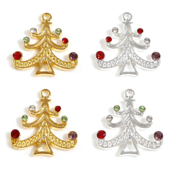 Picture of Zinc Based Alloy Christmas Charms Multicolor Christmas Tree Multicolor Rhinestone 21mm x 19mm
