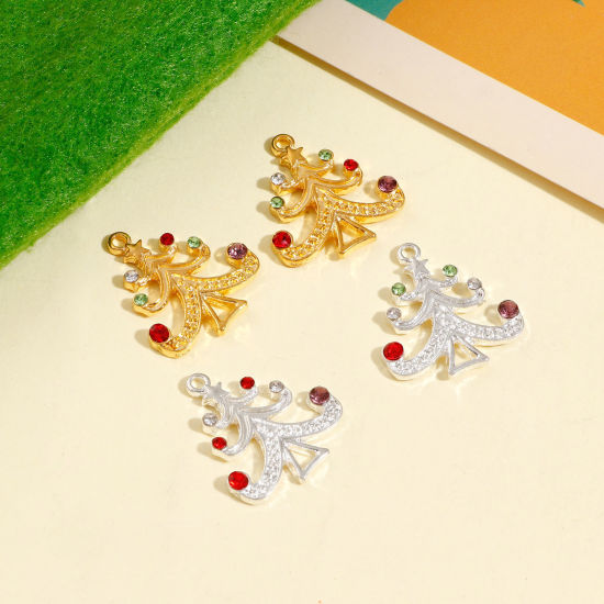 Picture of Zinc Based Alloy Christmas Charms Multicolor Christmas Tree Multicolor Rhinestone 21mm x 19mm