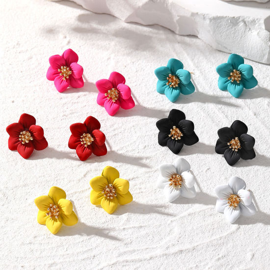 Picture of Cute Ear Post Stud Earrings Multicolor Flower Frosted