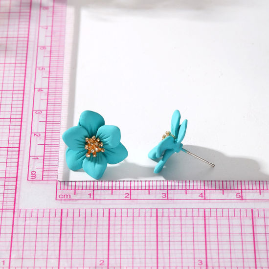 Picture of Cute Ear Post Stud Earrings Multicolor Flower Frosted