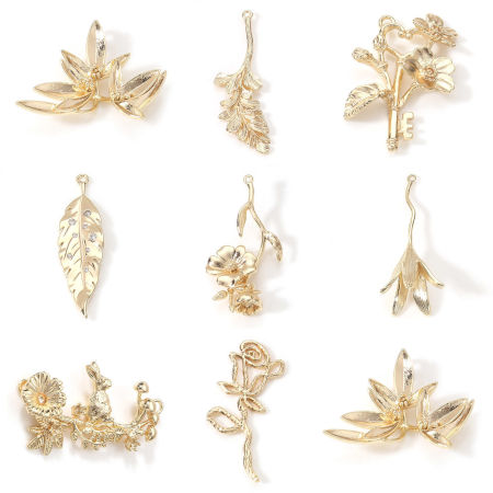 Brass Pendants 18K Real Gold Plated Flower Leaf 3D