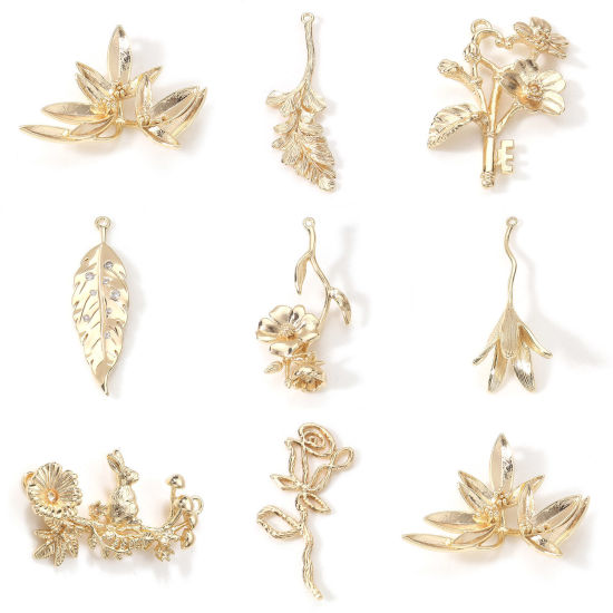 Picture of Brass Pendants 18K Real Gold Plated Flower Leaf 3D