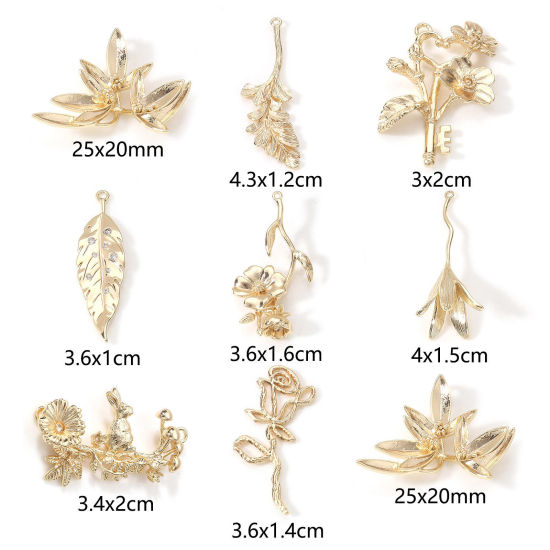 Picture of Brass Pendants 18K Real Gold Plated Flower Leaf 3D