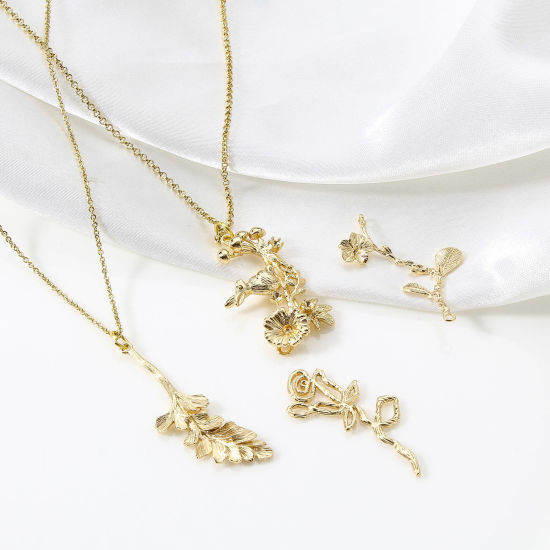 Picture of Brass Pendants 18K Real Gold Plated Flower Leaf 3D