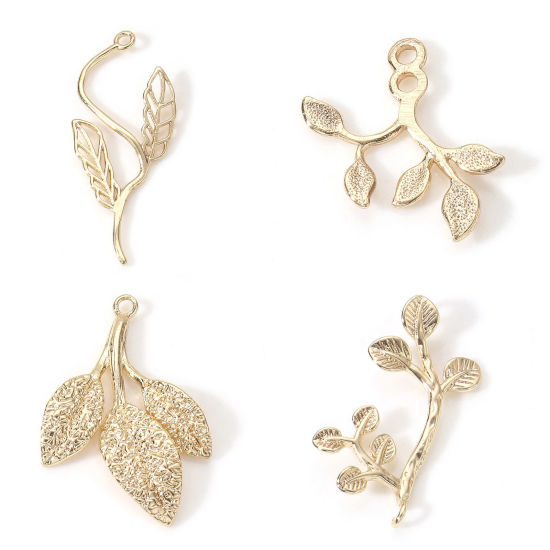 Immagine di Ottone Charms Foglia Vero Oro Placcato 2 Pz