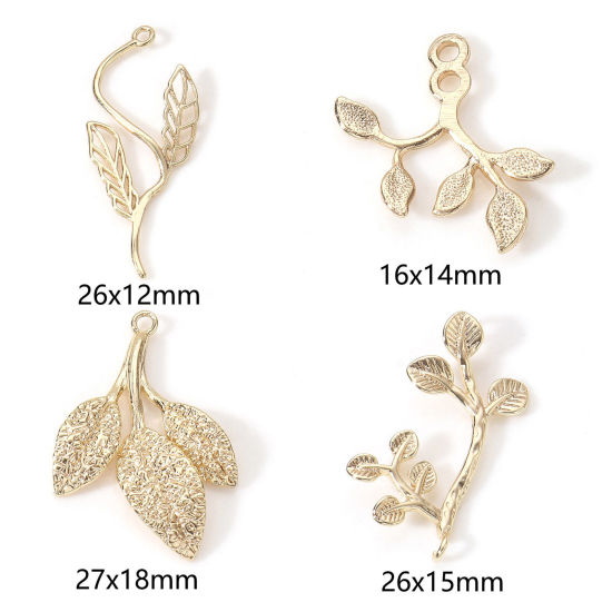 Immagine di Ottone Charms Foglia Vero Oro Placcato 2 Pz