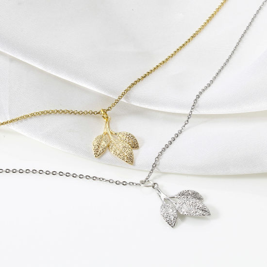 Immagine di Ottone Charms Foglia Vero Oro Placcato 2 Pz