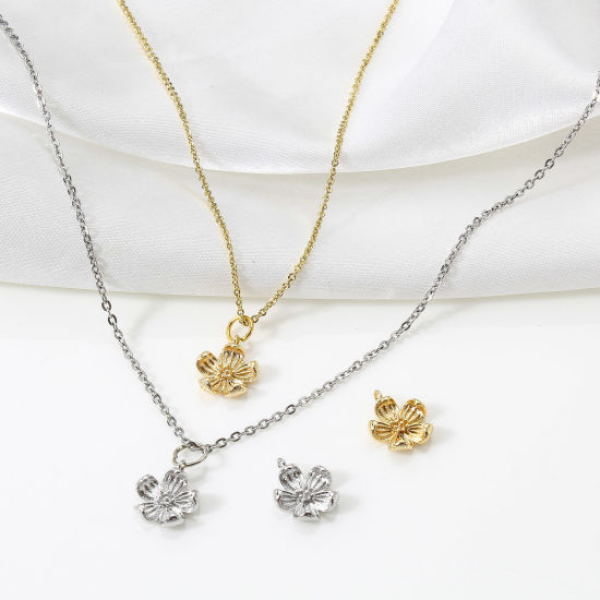 Image de Breloques en Laiton Fleur Plaqué Or Véritable Fleur de Pêche 3D 13mm x 11mm, 5 Pcs