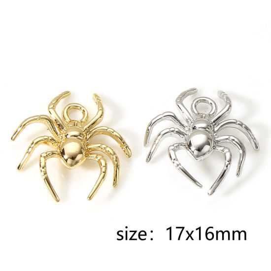 Picture of Brass Halloween Charms Real Gold Plated Halloween Spider Animal 3D 17mm x 16mm