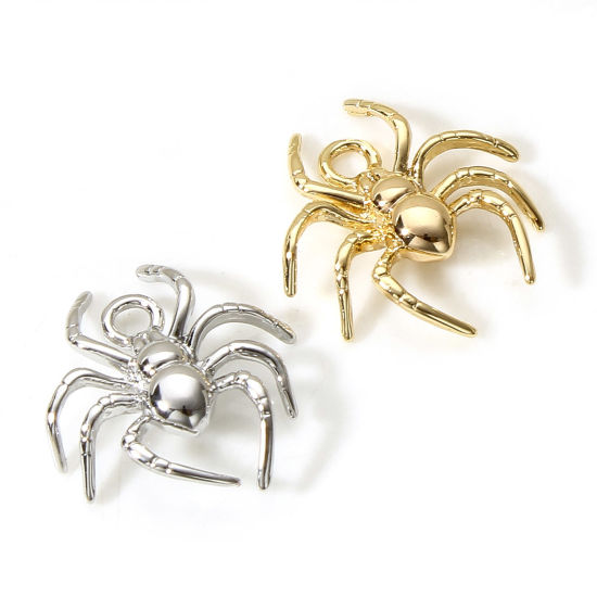 Picture of Brass Halloween Charms Real Gold Plated Halloween Spider Animal 3D 17mm x 16mm