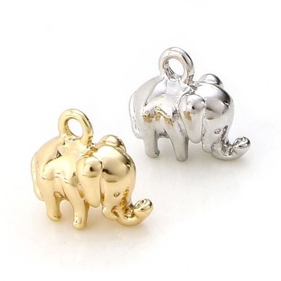 Bild von Messing Charms Echtgold plattiert Elefant 3D 10mm x 8,5mm, 5 Stück