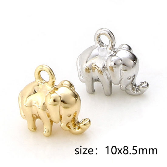 Bild von Messing Charms Echtgold plattiert Elefant 3D 10mm x 8,5mm, 5 Stück