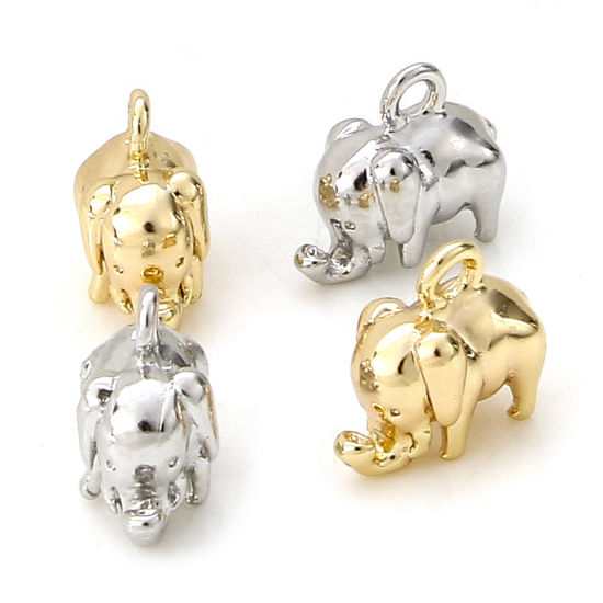 Bild von Messing Charms Echtgold plattiert Elefant 3D 10mm x 8,5mm, 5 Stück