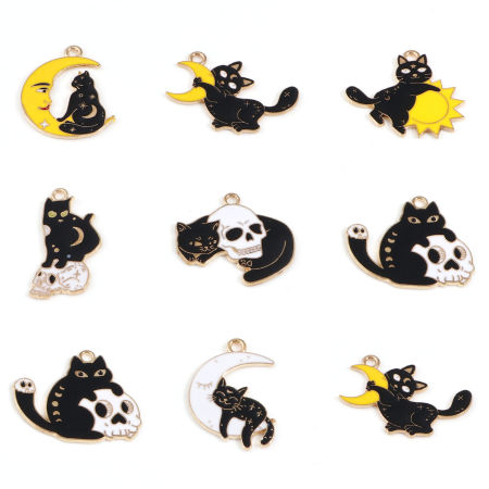 Zinc Based Alloy Halloween Charms Gold Plated Multicolor Cat Enamel