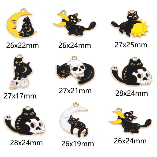 Picture of Zinc Based Alloy Halloween Charms Gold Plated Multicolor Cat Enamel