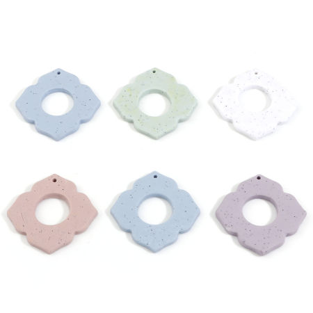 Polymer Clay Geometry Series Pendants Rhombus Multicolor Flower 4.1cm x 4.1cm