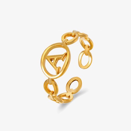 Picture of Eco-friendly Vacuum Plating Stylish Simple 18K Gold Plated 304 Stainless Steel Open Adjustable Capital Alphabet/ Letter Message " A-Z " Hollow Rings For Women Mother's Day