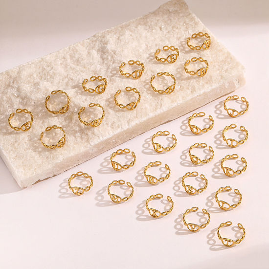 Imagen de Enchapado al Vacío Ecológico Elegante Sencillo Chapado en Oro de 18K 304 Acero Inoxidable Abierto Ajustable Letras Mensaje " A-Z " Hueco Anillos Para Mujeres Día de la Madre 1 Unidad
