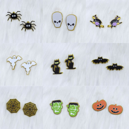 Acrylic Cute Ear Post Stud Earrings Multicolor Halloween Ghost Halloween Skeleton Skull Glitter