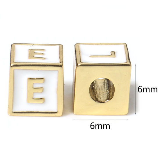 Picture of Brass Simple Beads For DIY Jewelry Making 18K Real Gold Plated Multicolor Cube Initial Alphabet/ Capital Letter Enamel Message " A-Z "