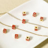 Picture of Brass Simple Beads For DIY Jewelry Making 18K Real Gold Plated Multicolor Cube Initial Alphabet/ Capital Letter Enamel Message " A-Z "