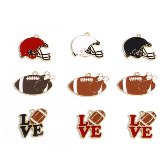 Picture of Zinc Based Alloy Sport Charms Gold Plated Multicolor Football Enamel