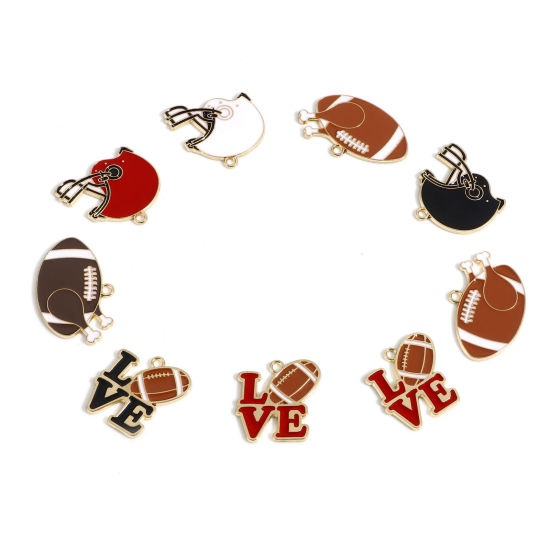 Picture of Zinc Based Alloy Sport Charms Gold Plated Multicolor Football Enamel
