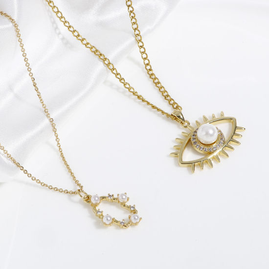 Immagine di Ottone Charms Occhi 18K Vero Oro Placcato Cuore Perla Imitato Acrilico Trasparente Cubic Zirconiae 1 Pz