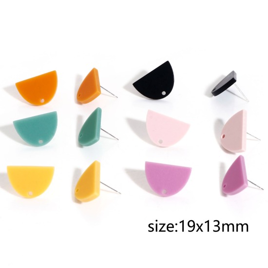 Bild von Acryl Ohrstecker-Ohrstecker mit Schlaufenverbinder-Zubehör Zubehör Halbe Ellipse Bunt Matt 19mm x 13mm, Drahtstärke: (21 gauge), 20 Stück
