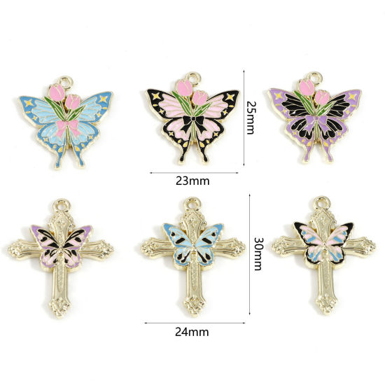 Picture of Zinc Based Alloy Charms Light Golden Multicolor Butterfly Animal Enamel
