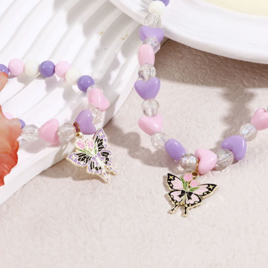 Picture of Zinc Based Alloy Charms Light Golden Multicolor Butterfly Animal Enamel
