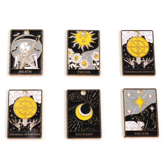 Bild von Zinklegierung Tarot Charms Vergoldet Bunt Rechteck Emaille 28mm x 19mm, 5 Stück